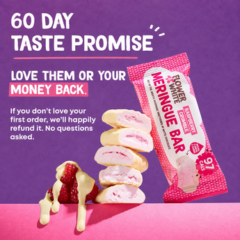 Flower & White 60-day taste promise with money-back guarantee